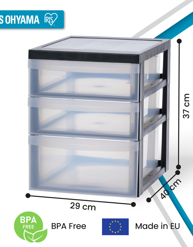 IRIS A4 plastic opslagtoren op wielen, 3 mixlades, zwart, DC-221