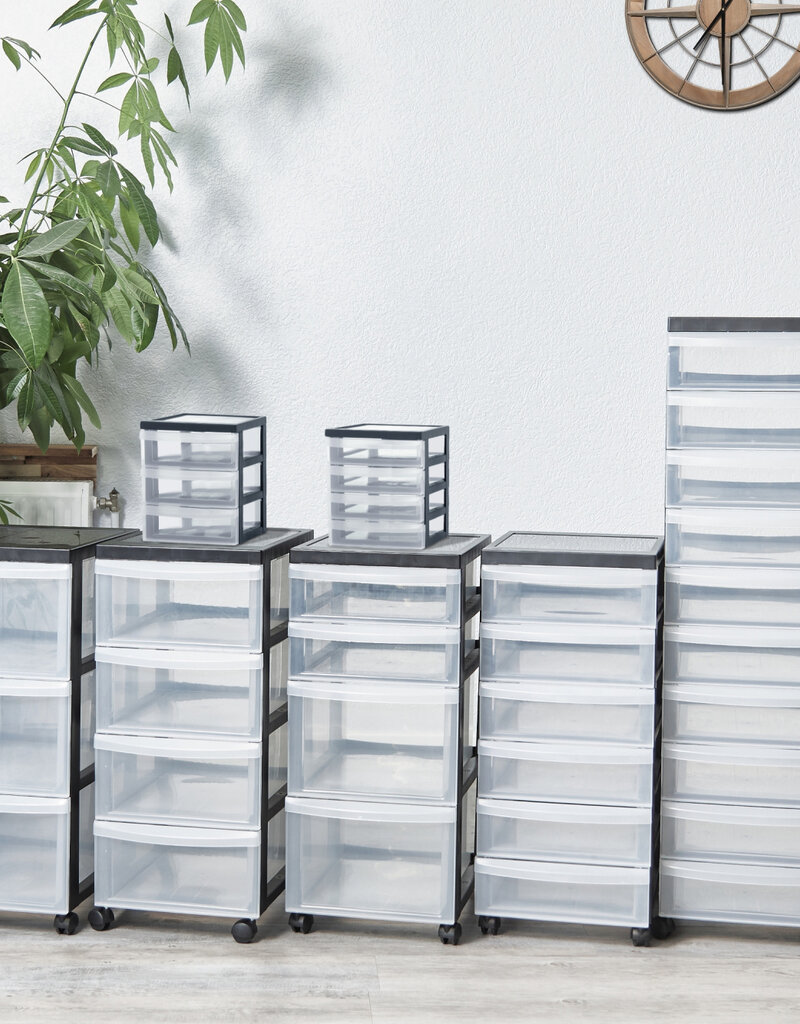 IRIS A4 plastic opslagtoren op wielen, 3 mixlades, zwart, DC-221