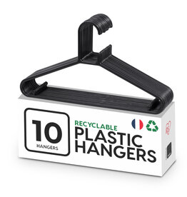 IRIS plastic hangers, set van 10 kledinghangers, zwart, BPA-vrij, kasten, dik, resistent, CHM-39
