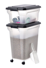 IRIS 2 blikjes brokjes 20 en 45L voor 7,5 en 15 kg, Luchtdicht, met Shovel and Wheels, voor honden en katten, ATS-C, Zwart