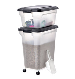 IRIS 2 cans of kibble 20 and 45L for 7.5 and 15 kg, Airtight, with Shovel and Wheels, for dogs and cats, ATS-C, Black