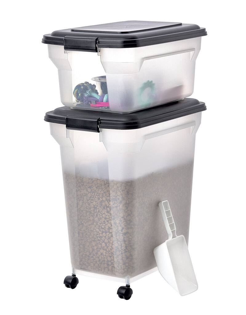 IRIS 2 blikjes brokjes 20 en 45L voor 7,5 en 15 kg, Luchtdicht, met Shovel and Wheels, voor honden en katten, ATS-C, Zwart