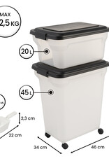 IRIS 2 blikjes brokjes 20 en 45L voor 7,5 en 15 kg, Luchtdicht, met Shovel and Wheels, voor honden en katten, ATS-C, Zwart