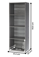 IRIS Planken, Boekenkast, Occasionele Meubels, CX-4 - Grijs Eikenhout, W29 x D41,4 x H116,6 cm