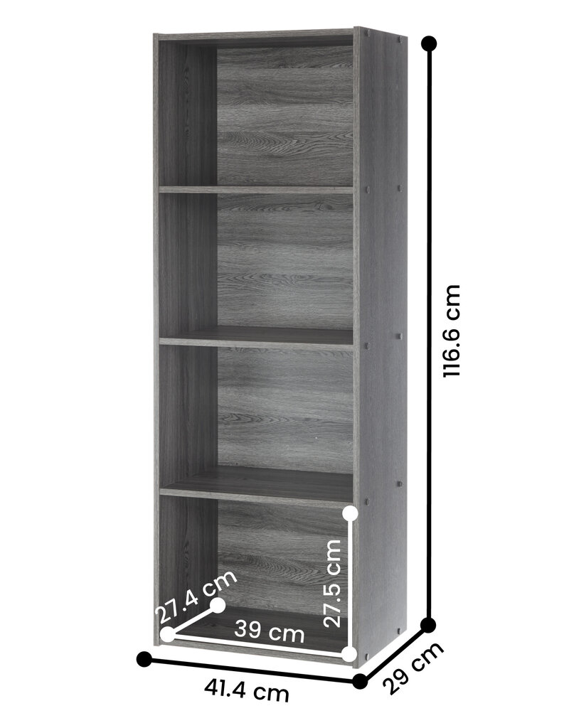 IRIS Planken, Boekenkast, Occasionele Meubels, CX-4 - Grijs Eikenhout, W29 x D41,4 x H116,6 cm