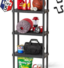 IRIS plastic storage shelf, sturdy, black, 25 kg load per level, easy to assemble, garage shelf, PRS-M5