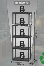 IRIS plastic opslagplank, stevig, zwart, 25 kg lading per niveau, makkelijk in elkaar te zetten, garageplank, PRS-M5