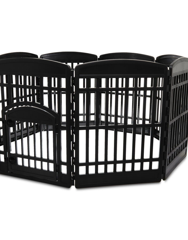 IRIS Binnenspeelren voor honden, Buiten met 8 panelen en afsluitbare deur, H80cm, Zwart, Plastic, CI-908E