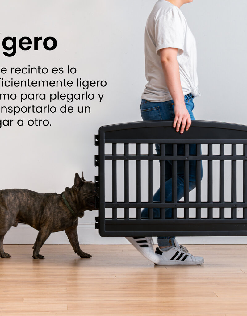 IRIS Binnenspeelren voor honden, Buiten met 8 panelen en afsluitbare deur, H80cm, Zwart, Plastic, CI-908E