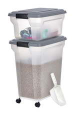 IRIS 2 blikken brokjes 20 en 45L voor 7,5 en 15 kg, luchtdicht, met schop en wielen, voor honden en katten, ATS-C, Grey