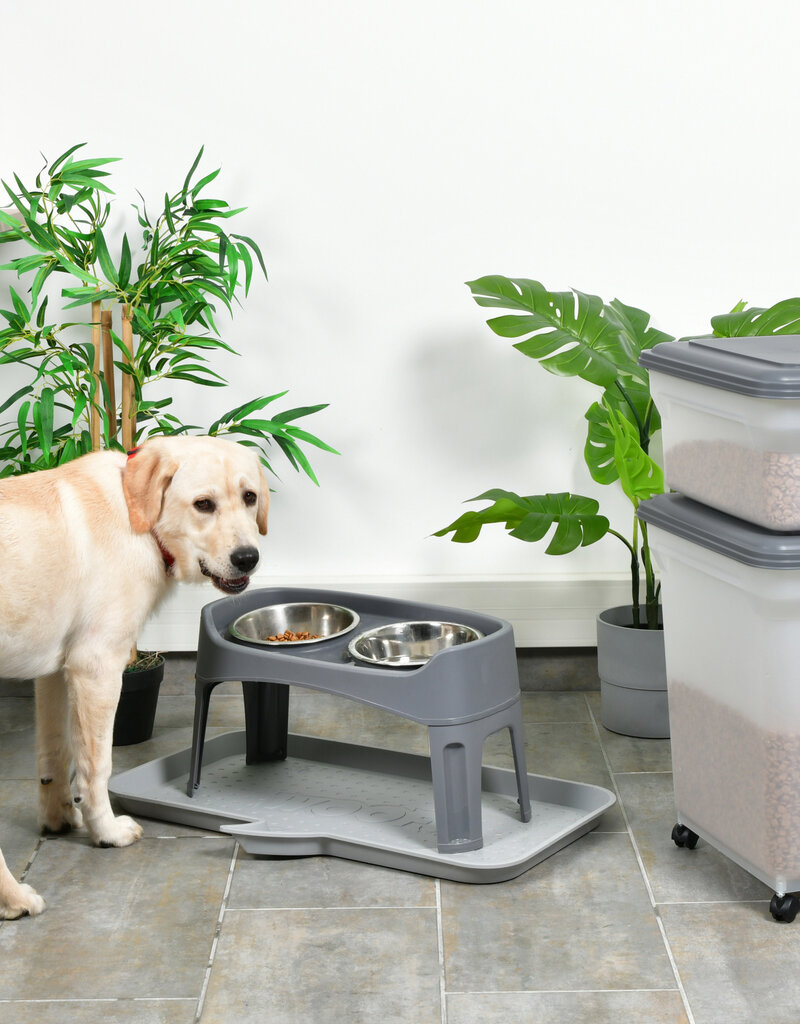 IRIS 2 blikken brokjes 20 en 45L voor 7,5 en 15 kg, luchtdicht, met schop en wielen, voor honden en katten, ATS-C, Grey