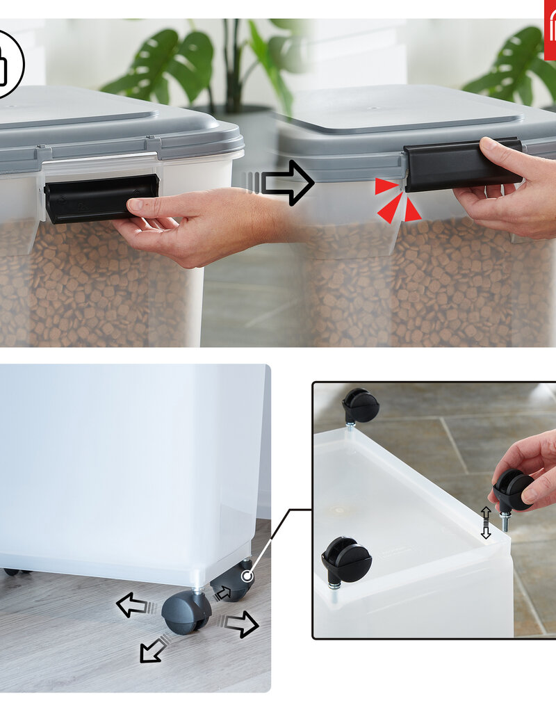 IRIS 2 blikken brokjes 20 en 45L voor 7,5 en 15 kg, luchtdicht, met schop en wielen, voor honden en katten, ATS-C, Grey