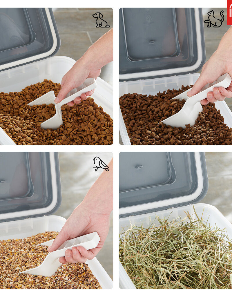 IRIS 2 blikken brokjes 20 en 45L voor 7,5 en 15 kg, luchtdicht, met schop en wielen, voor honden en katten, ATS-C, Grey