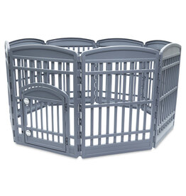 IRIS Indoor play run for dogs, Outdoor with 8 panels and lockable door, H80cm, grey, plastic, CI-908E