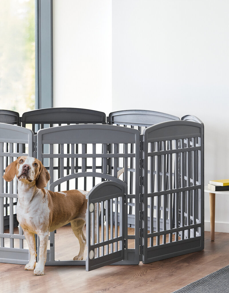 IRIS Binnen-speelren voor honden, Buiten met 8 panelen en afsluitbare deur, H80cm, grijs, plastic, CI-908E