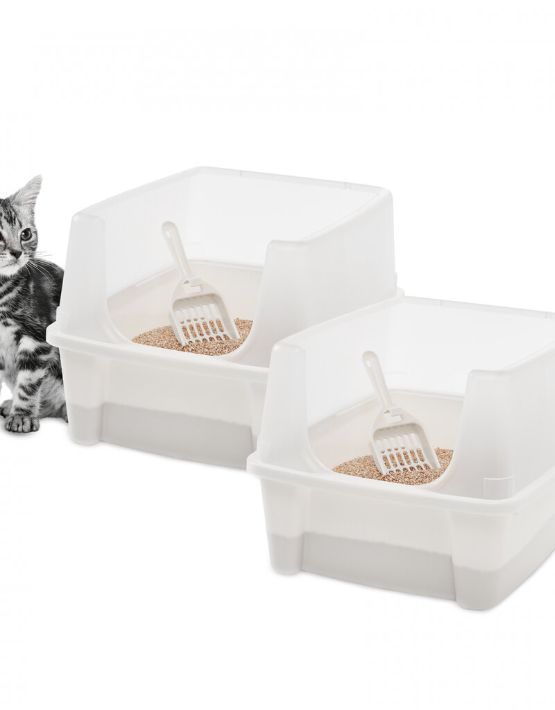 IRIS Set van 2, kattenbak, met hoge zijkanten, voor katten, CLH-12, wit
