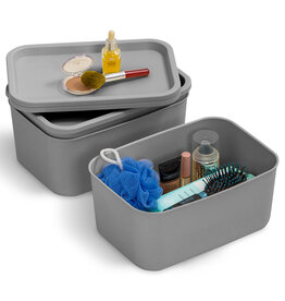 IRIS Plastic opbergdozen met inloop, 6L, Set van 3, grijs, SNL-S