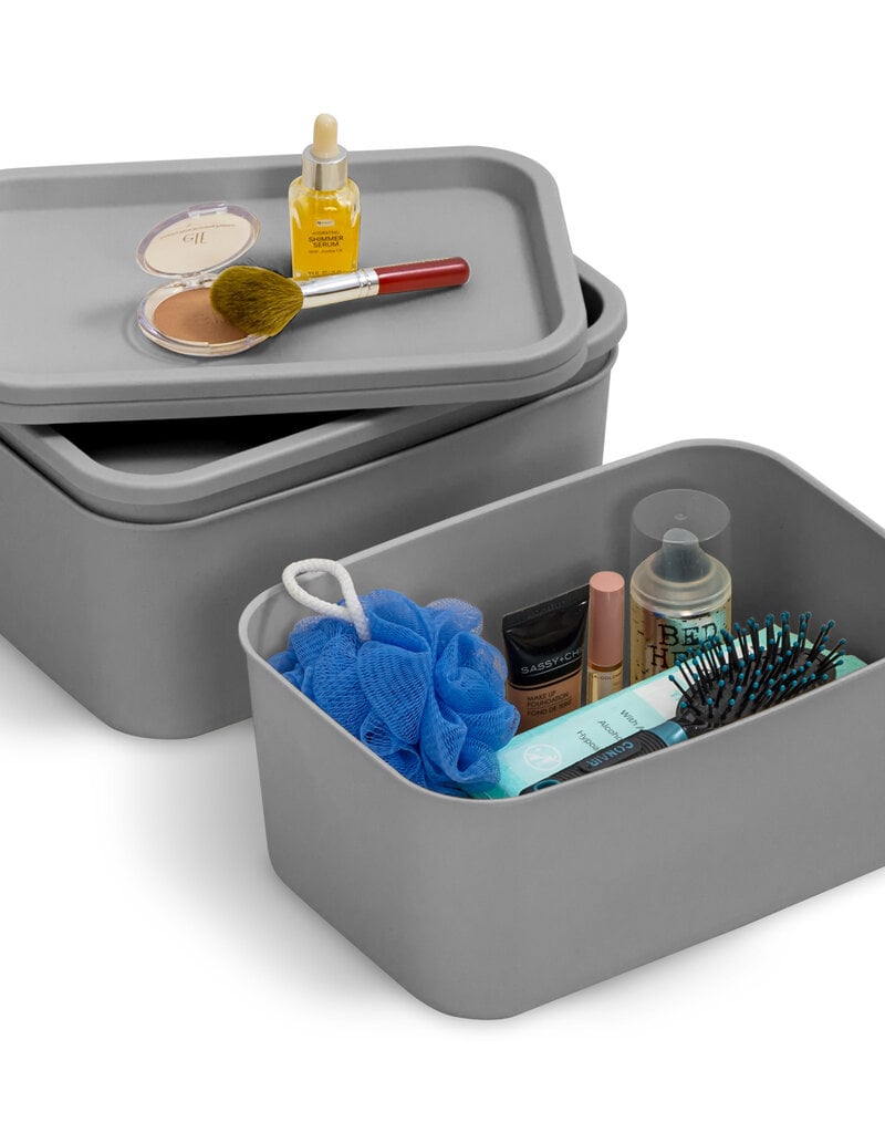 IRIS Plastic opbergdozen met inloop, 6L, Set van 3, grijs, SNL-S