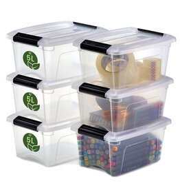 IRIS Kleine gerecycled plastic opbergdozen, 5L, set van 6, Transparant, NTB-5