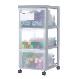 IRIS A4 plastic opslagtoren op Wielen, 3 grote lades, grijs, DC-303