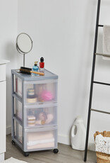 IRIS A4 plastic opslagtoren op Wielen, 3 grote lades, grijs, DC-303