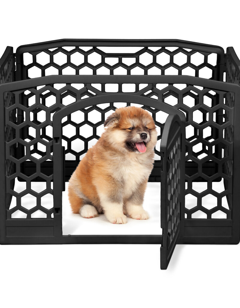 IRIS binnen- en buitenspeelren voor honden, 4 panelen, bijtbestendig, H58cm, zwart, plastic, CI-584HC