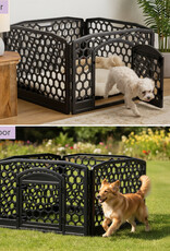 IRIS binnen- en buitenspeelren voor honden, 4 panelen, bijtbestendig, H58cm, zwart, plastic, CI-584HC