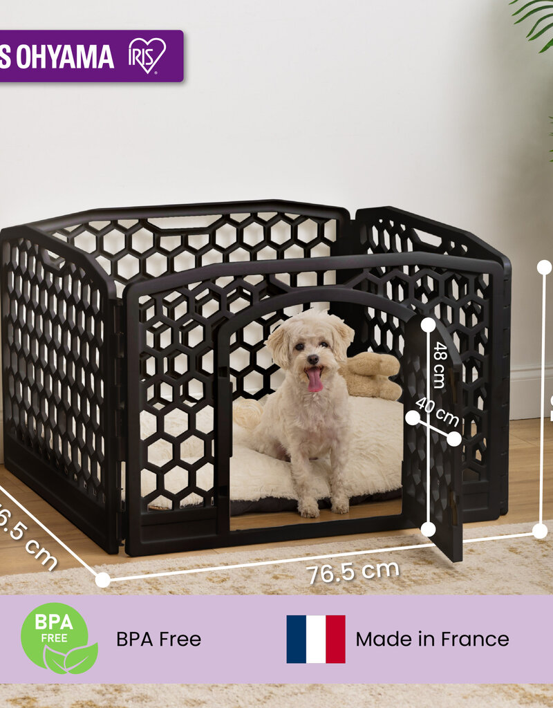 IRIS binnen- en buitenspeelren voor honden, 4 panelen, bijtbestendig, H58cm, zwart, plastic, CI-584HC