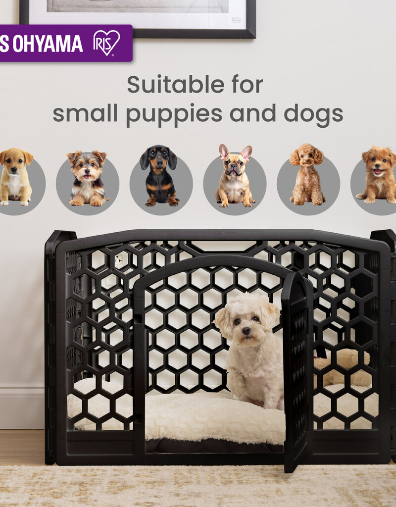 IRIS binnen- en buitenspeelren voor honden, 4 panelen, bijtbestendig, H58cm, zwart, plastic, CI-584HC