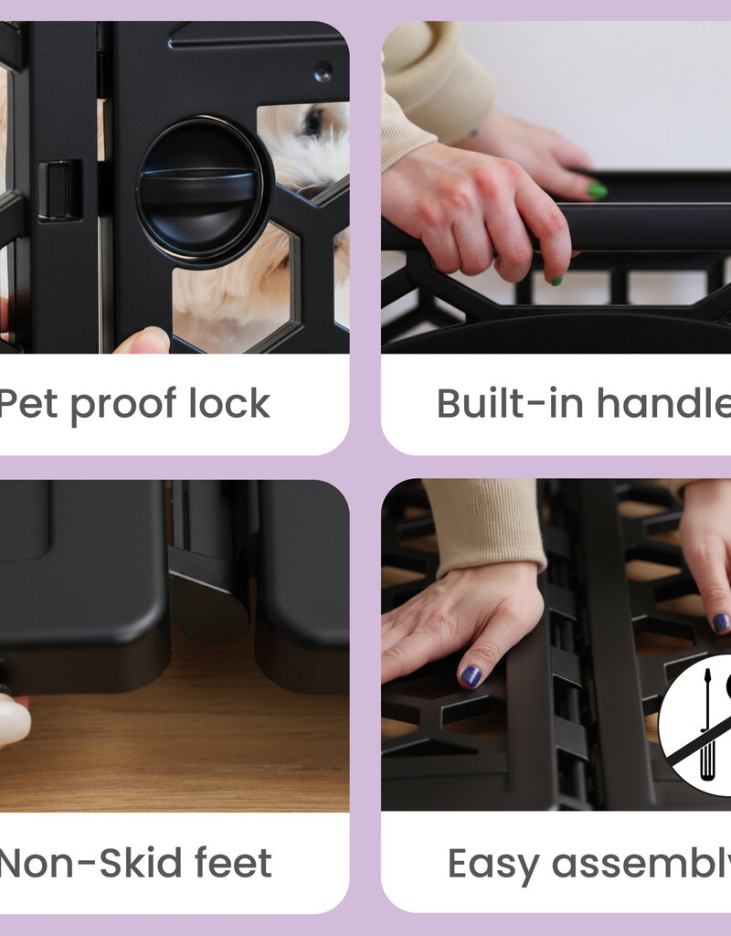 IRIS binnen- en buitenspeelren voor honden, 4 panelen, bijtbestendig, H58cm, zwart, plastic, CI-584HC