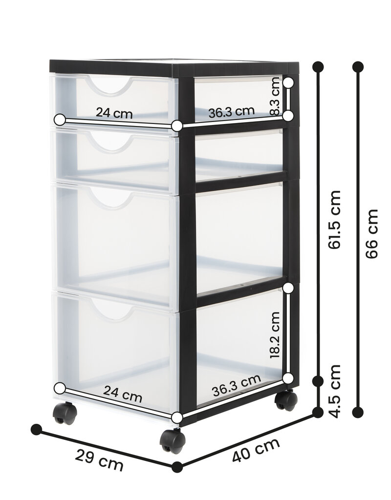 IRIS opslagtoren, plastic organizer, 4 mixlades, zwart, DDDC-322