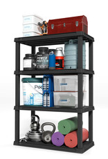 IRIS Zware plastic opslagplank, 120 kg capaciteit, 4 niveaus, garageplank, keuken, PRS-L4, zwart