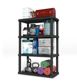 IRIS Zware plastic opslagplank, 120 kg capaciteit, 4 niveaus, garageplank, keuken, PRS-L4, zwart