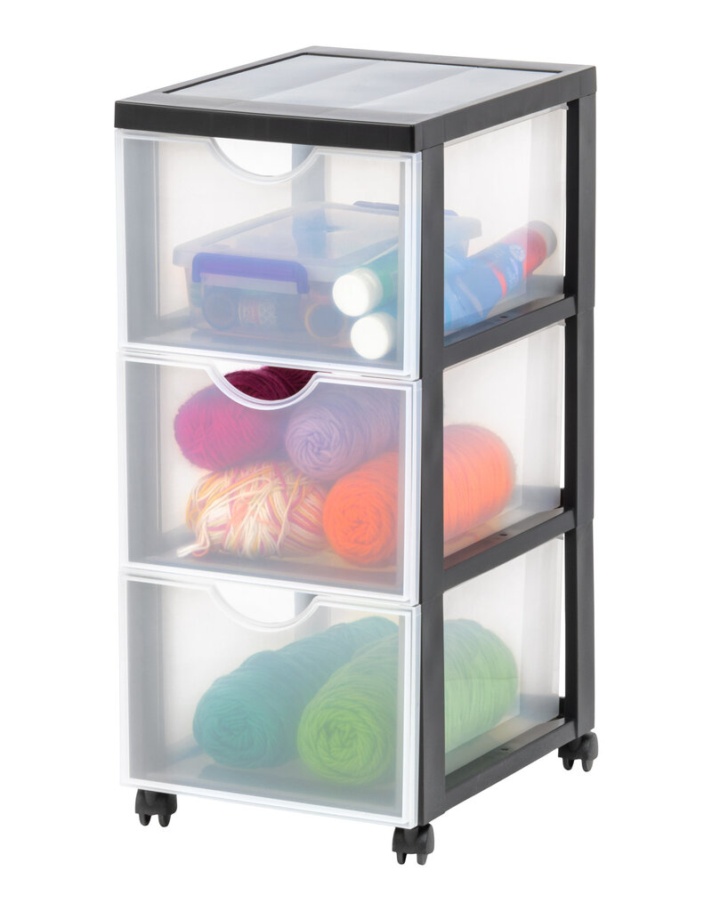 IRIS plastic opslagtoren op wielen, 3 grote lades, zwart, DDDC-303