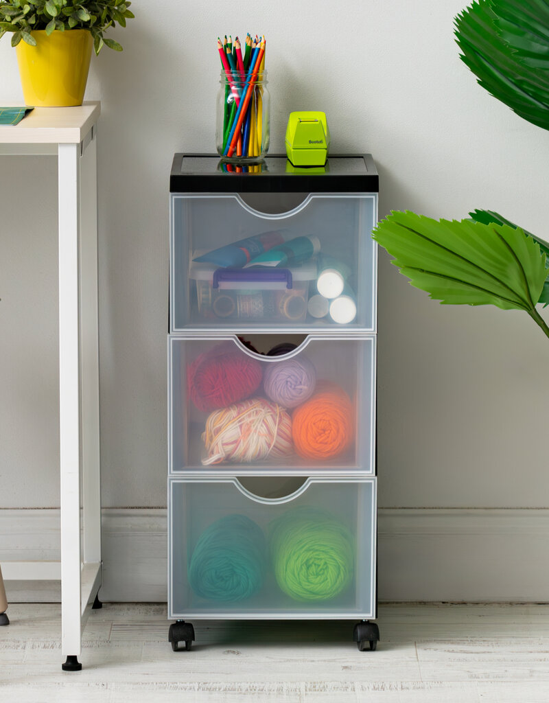 IRIS plastic opslagtoren op wielen, 3 grote lades, zwart, DDDC-303