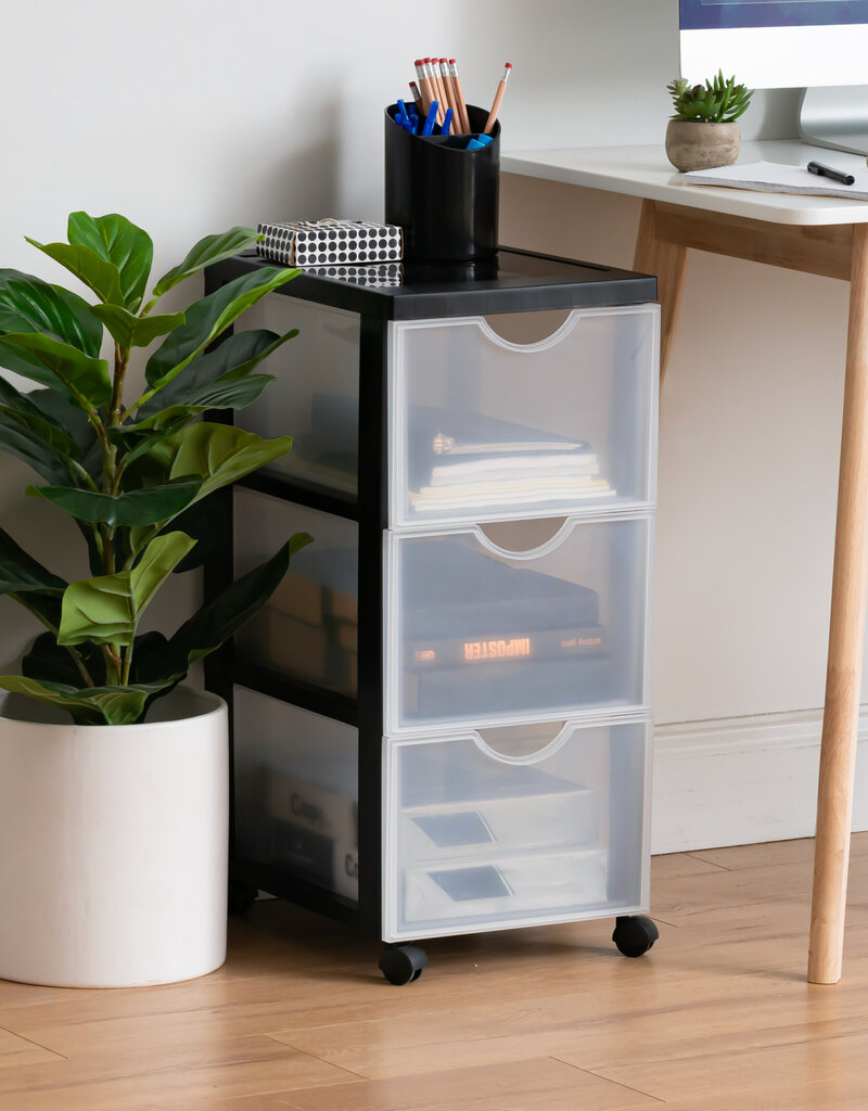 IRIS plastic opslagtoren op wielen, 3 grote lades, zwart, DDDC-303