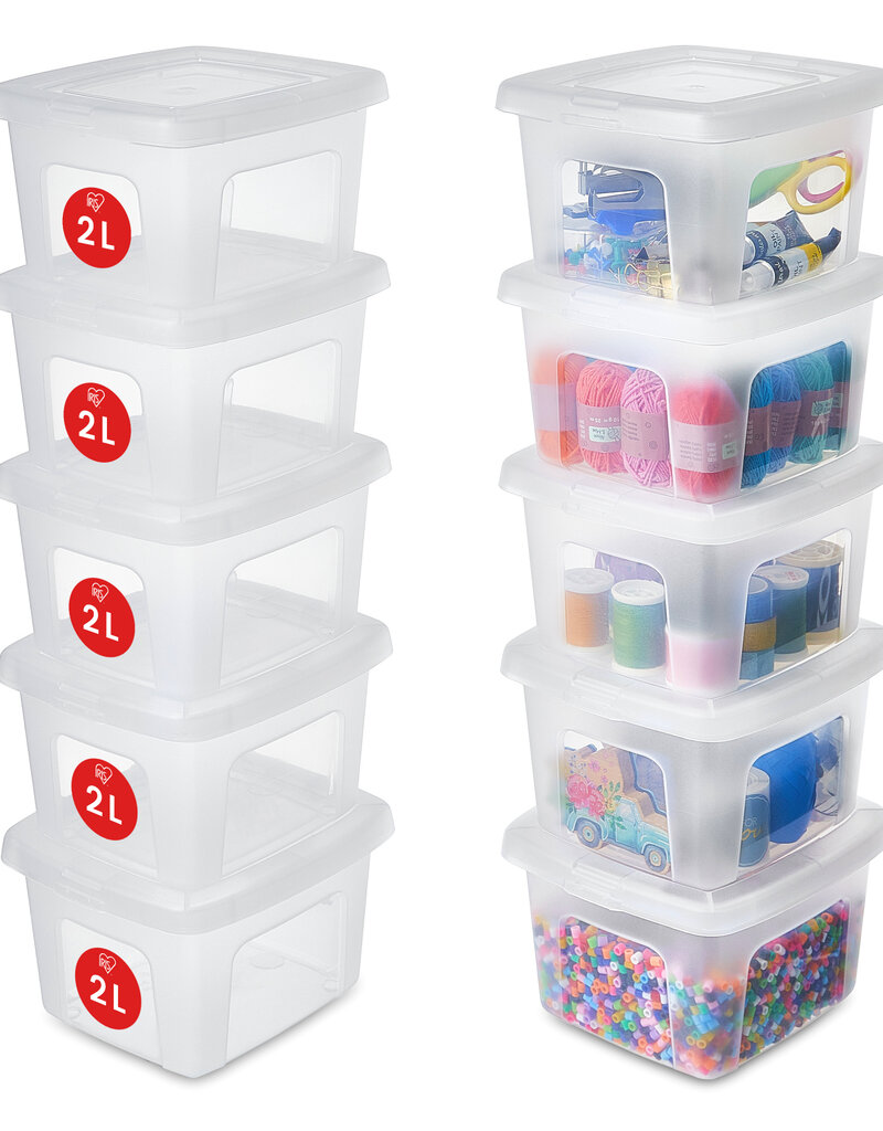 IRIS Kleine Multifunctionele Opbergdoos, 2L, Set van 10, Doorzichtig, MCB-2