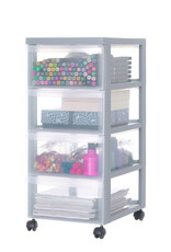 IRIS A4 Plastic opslagtoren op Wielen, 4 Middelgrote Lades, Grijs, DC-004