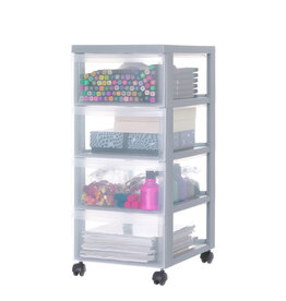 IRIS A4 Plastic Storage Tower on Wheels, 4 Medium Drawers, Grey, DC-004
