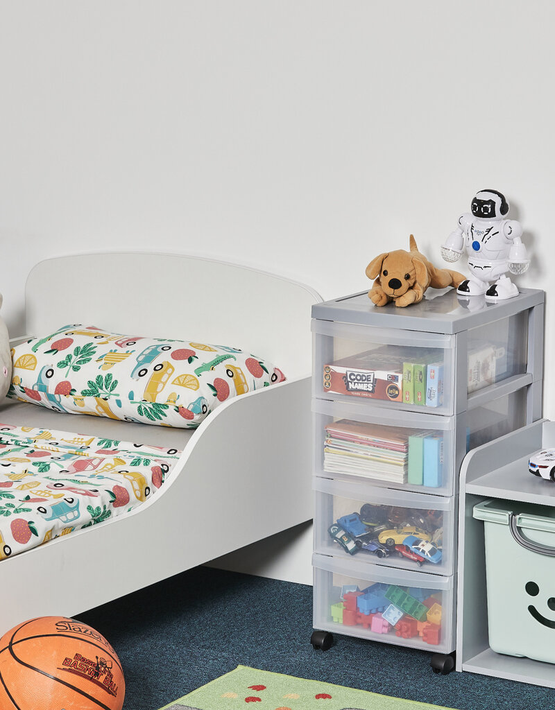 IRIS A4 Plastic opslagtoren op Wielen, 4 Middelgrote Lades, Grijs, DC-004