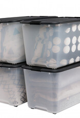 IRIS Plastic opbergdozen op wielen, 70L, set van 4, zwart, TBR-70
