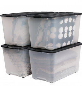 IRIS Plastic opbergdozen op wielen, 70L, set van 4, zwart, TBR-70