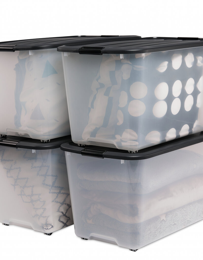 IRIS Plastic opbergdozen op wielen, 70L, set van 4, zwart, TBR-70