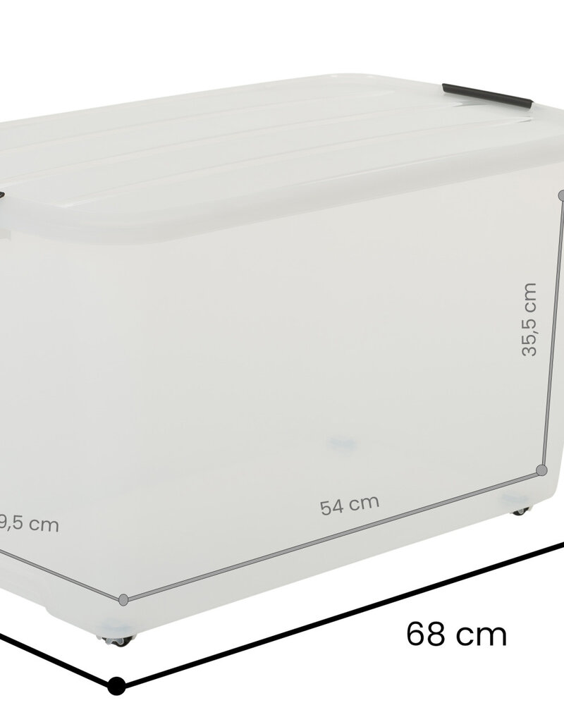 IRIS Plastic opbergdozen op wielen, 70L, set van 4, zwart, TBR-70