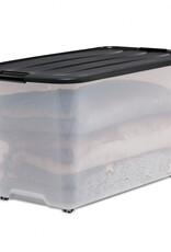 IRIS Plastic opbergdozen op wielen, 70L, set van 4, zwart, TBR-70