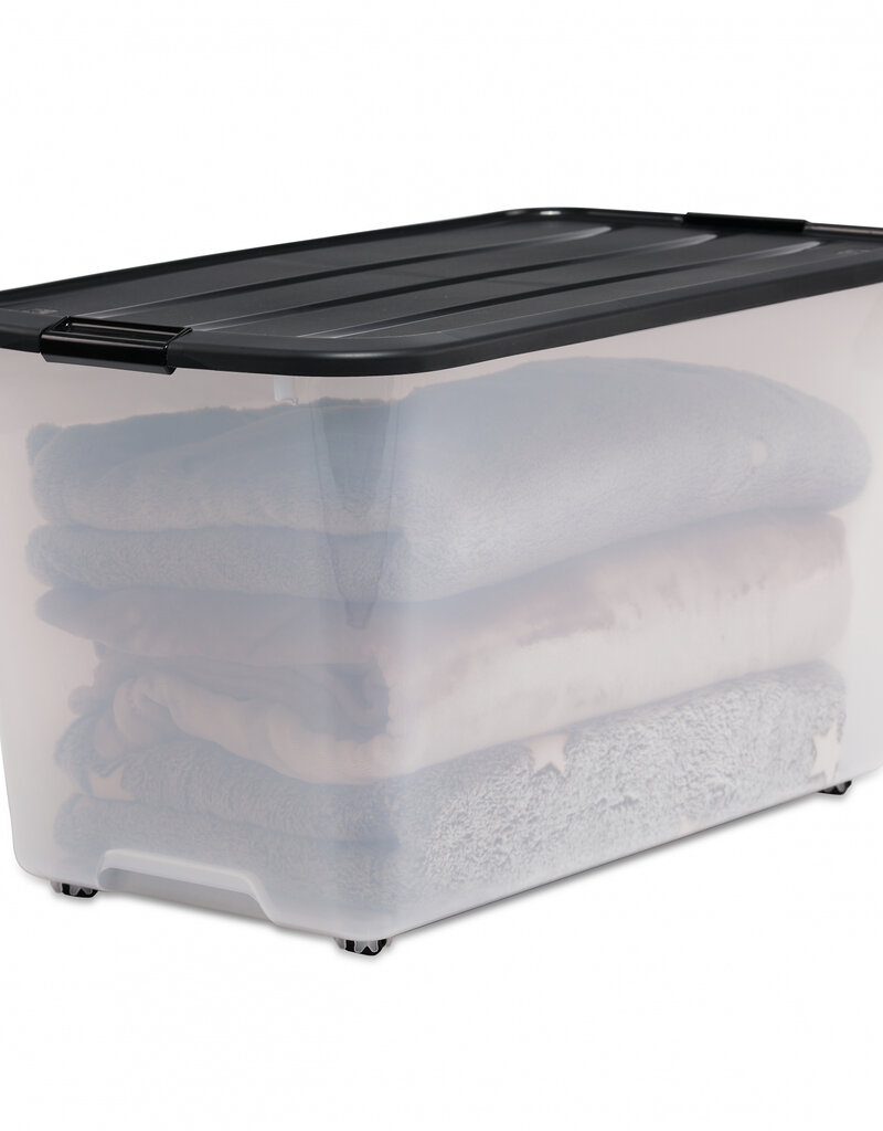 IRIS Plastic opbergdozen op wielen, 70L, set van 4, zwart, TBR-70