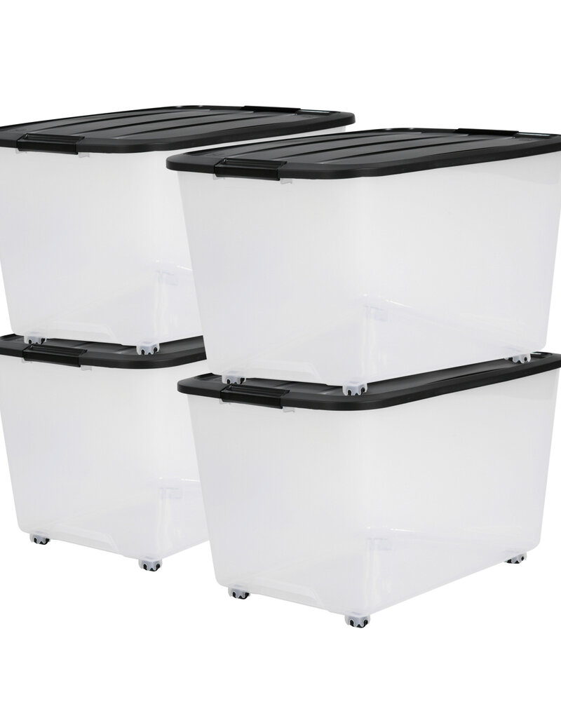 IRIS Plastic opbergdozen op wielen, 70L, set van 4, zwart, TBR-70