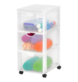 IRIS plastic storage tower on wheels, 3 large drawers, white, DDDC-303