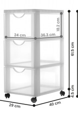 IRIS plastic opbergtoren op wielen, 3 grote lades, wit, DDDC-303