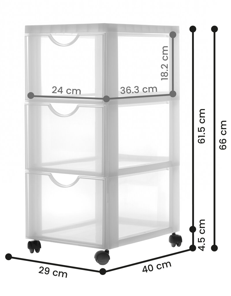 IRIS plastic opbergtoren op wielen, 3 grote lades, wit, DDDC-303